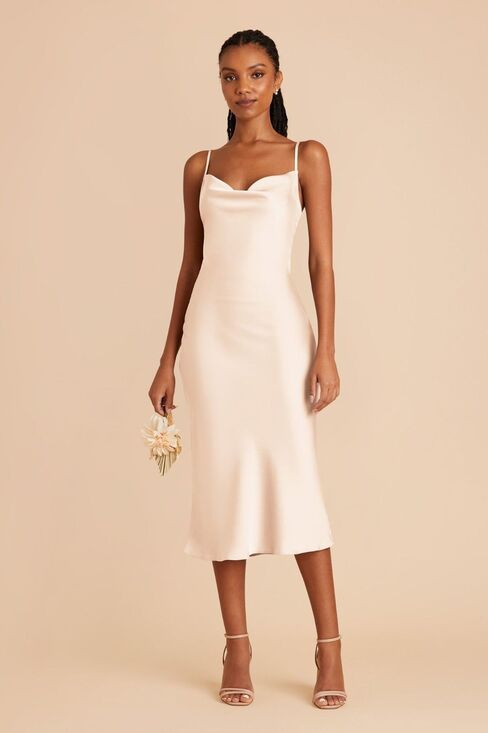 Birdy Grey Dresses & Skirts - Birdy Grey Champagne Satin Midi Slip Dress Bridesmaid Adjustable Straps S